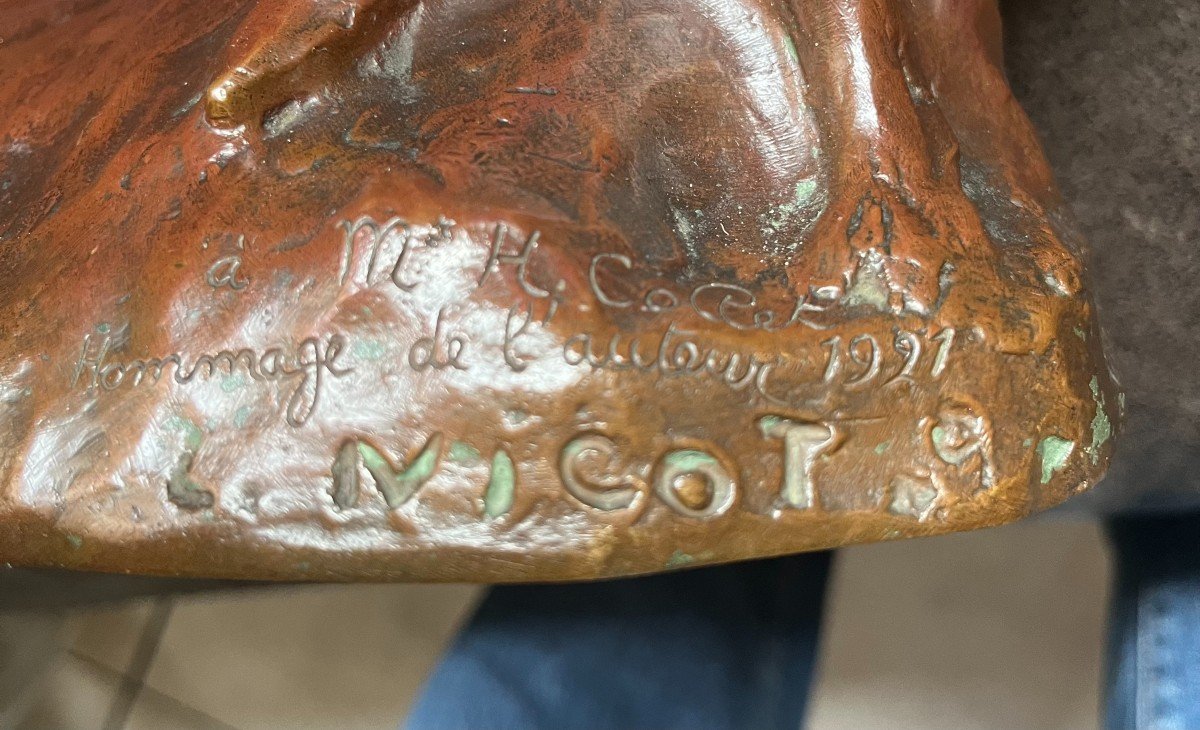 Beautiful Bronze By The Breton Louis Henri Nicot (1878-c.1944) Dedication And Dated. Breton School -photo-2