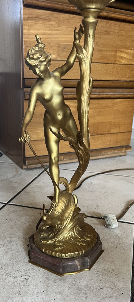 Charles FERVILLE-SUAN (1847-1925) : lampe bronze 1900 art nouveau-photo-2