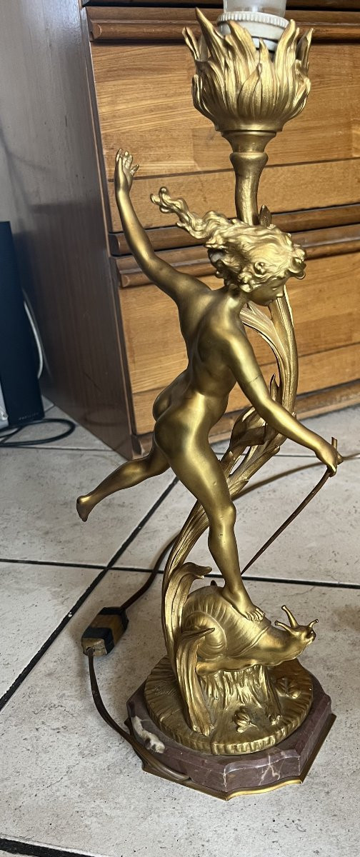 Charles FERVILLE-SUAN (1847-1925) : lampe bronze 1900 art nouveau-photo-1