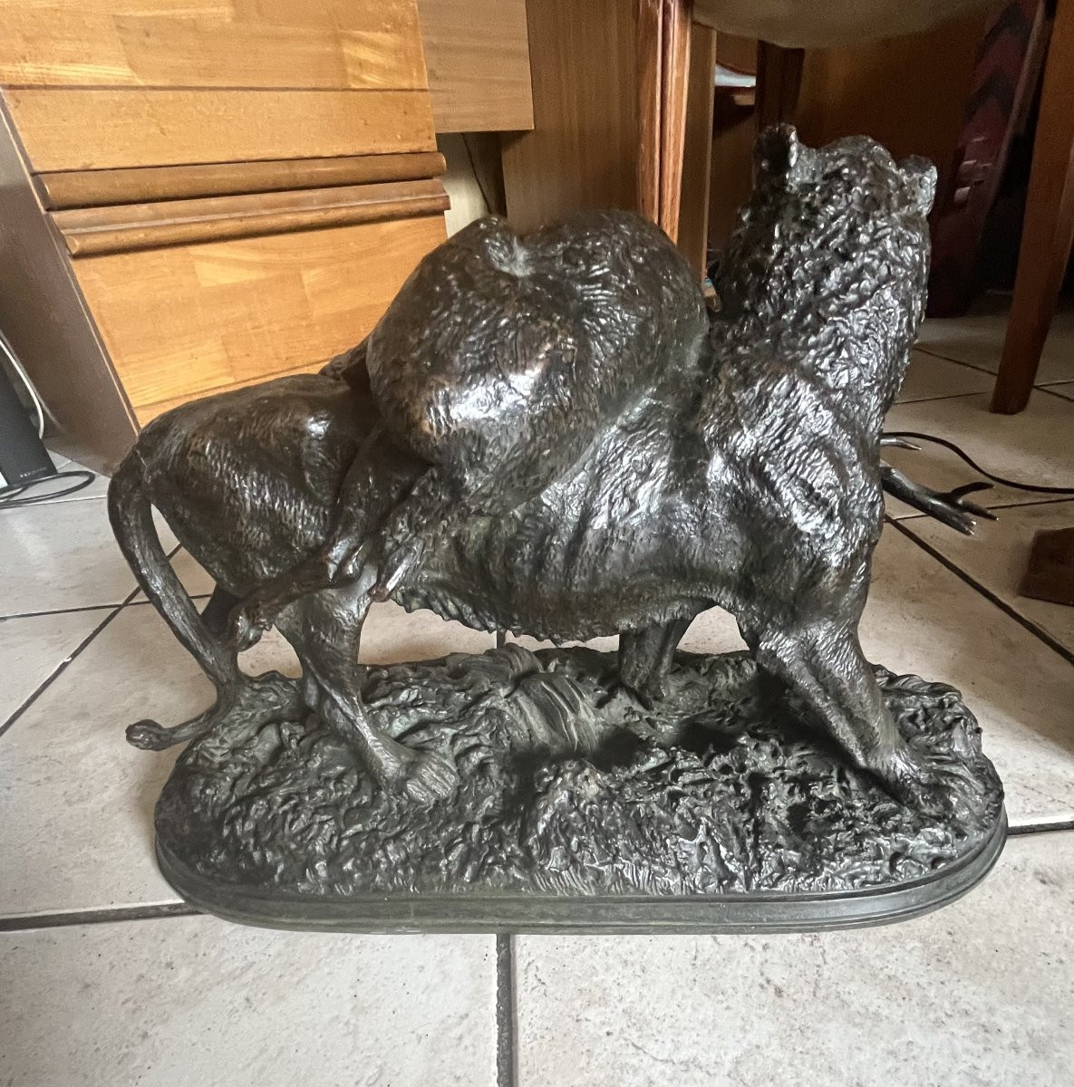 Christophe Fratin (1801-1864) "tiger And Deer" Bronze 19th Century-photo-1