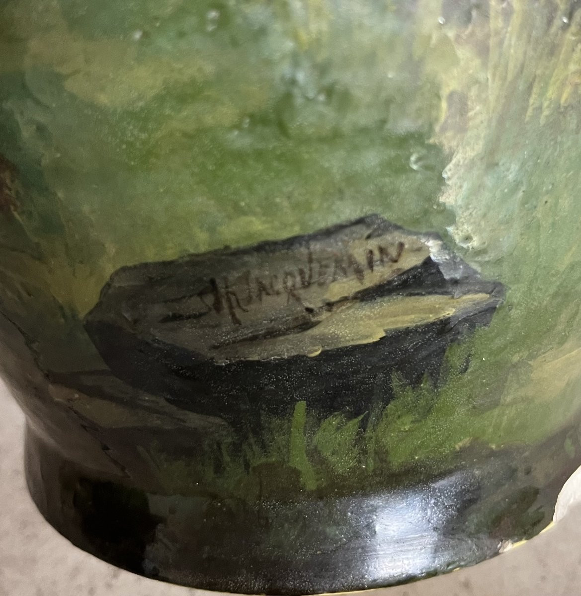 2 ENORMES vase barbotine 19 -ème signées Henri JACQUEMIN (XIX)   45,5 cm !!-photo-3