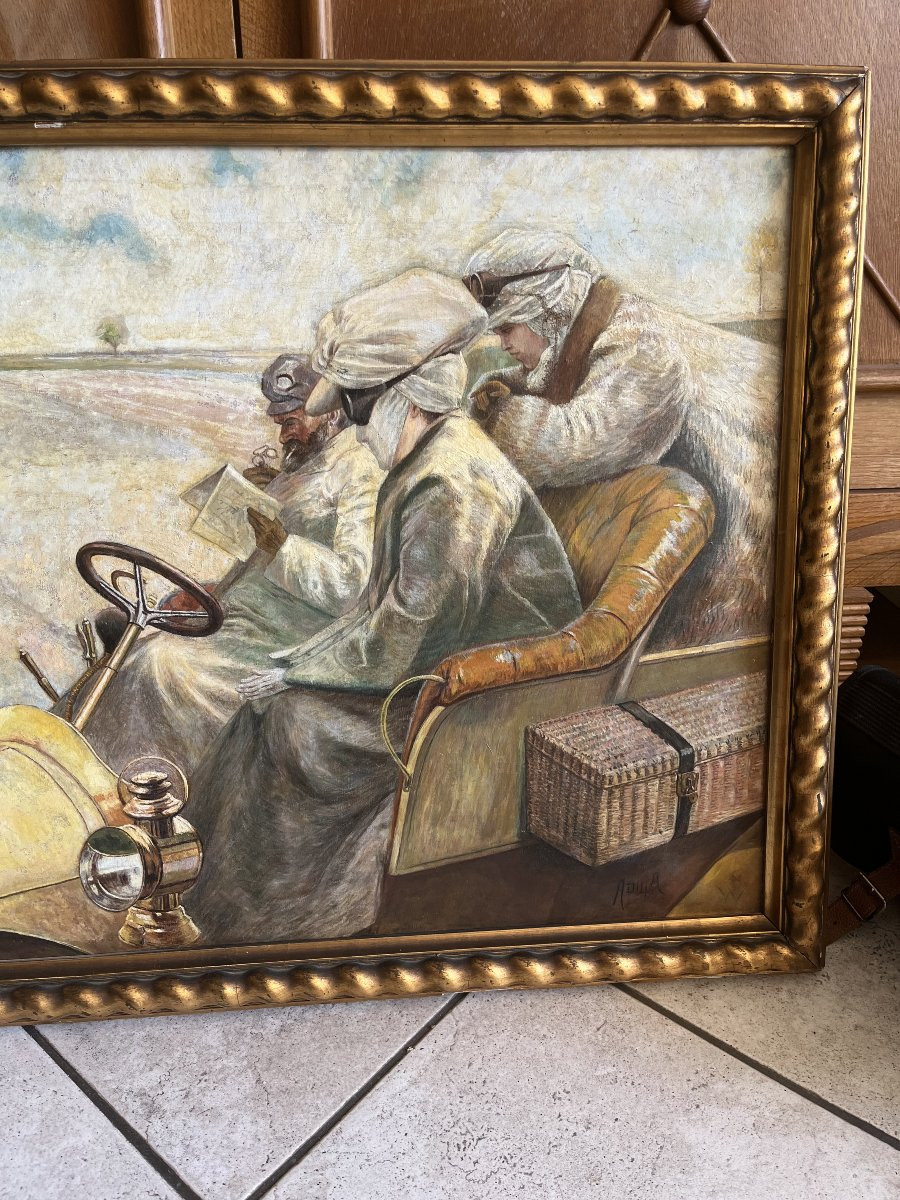 BEAU tableau Huile AUTOMOBILE 1900 / 1920 . signé . Italie ?-photo-2
