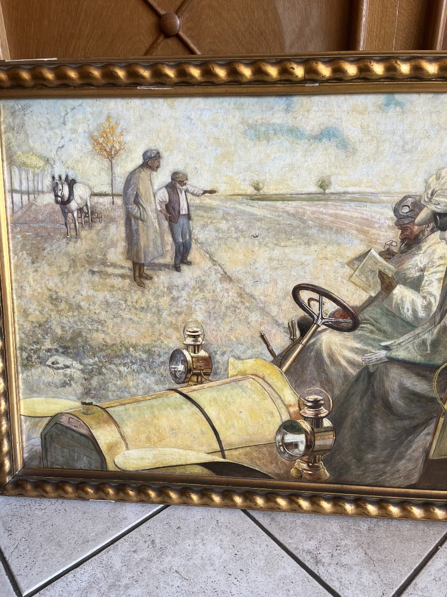 BEAU tableau Huile AUTOMOBILE 1900 / 1920 . signé . Italie ?-photo-3
