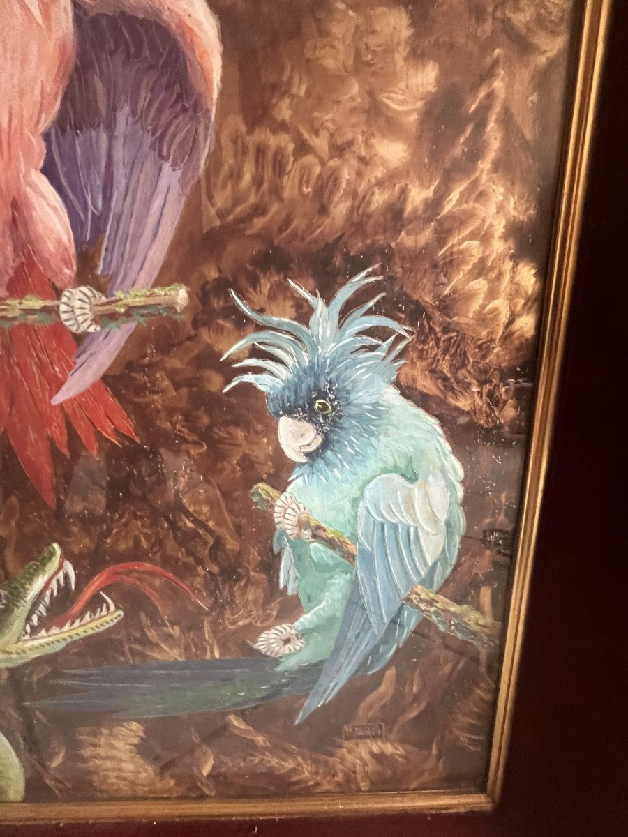 technique mixte cacatoès serpent 1949 Pierre RAFFY (1919-1986)-photo-3