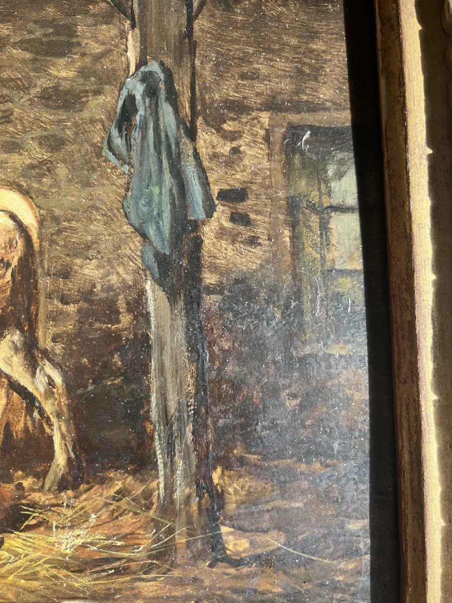 Théodore Lévigne (1848-1912): "farm Scene," Rare Oil Painting, Lyon School-photo-4
