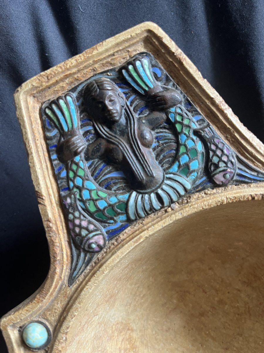 Beautiful And Rare 1900/1920 Bowl. Tinted Concrete? And Enamel? -photo-2