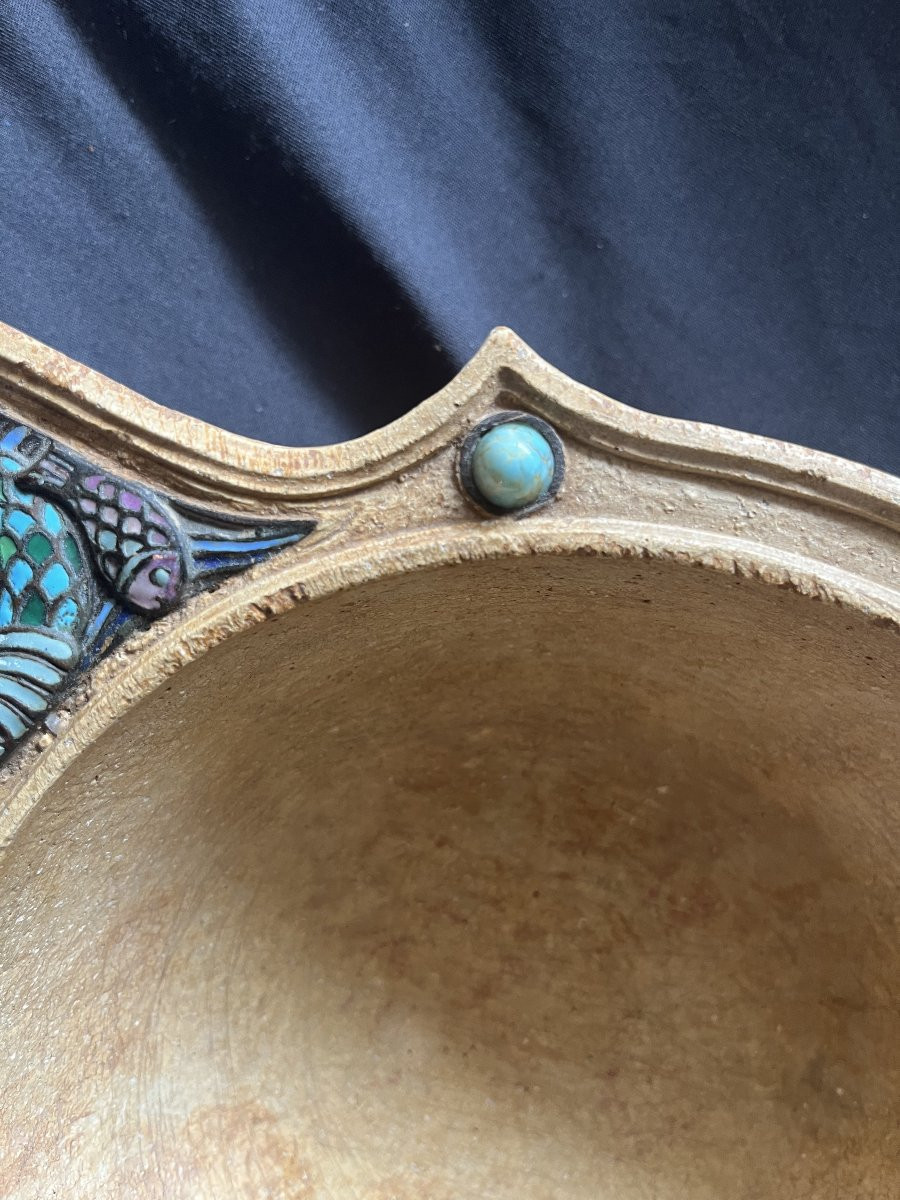Beautiful And Rare 1900/1920 Bowl. Tinted Concrete? And Enamel? -photo-3
