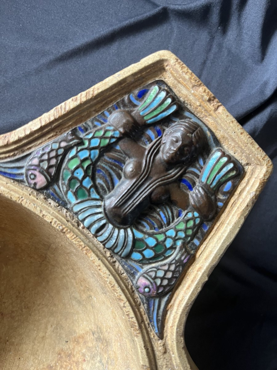 Beautiful And Rare 1900/1920 Bowl. Tinted Concrete? And Enamel? -photo-4