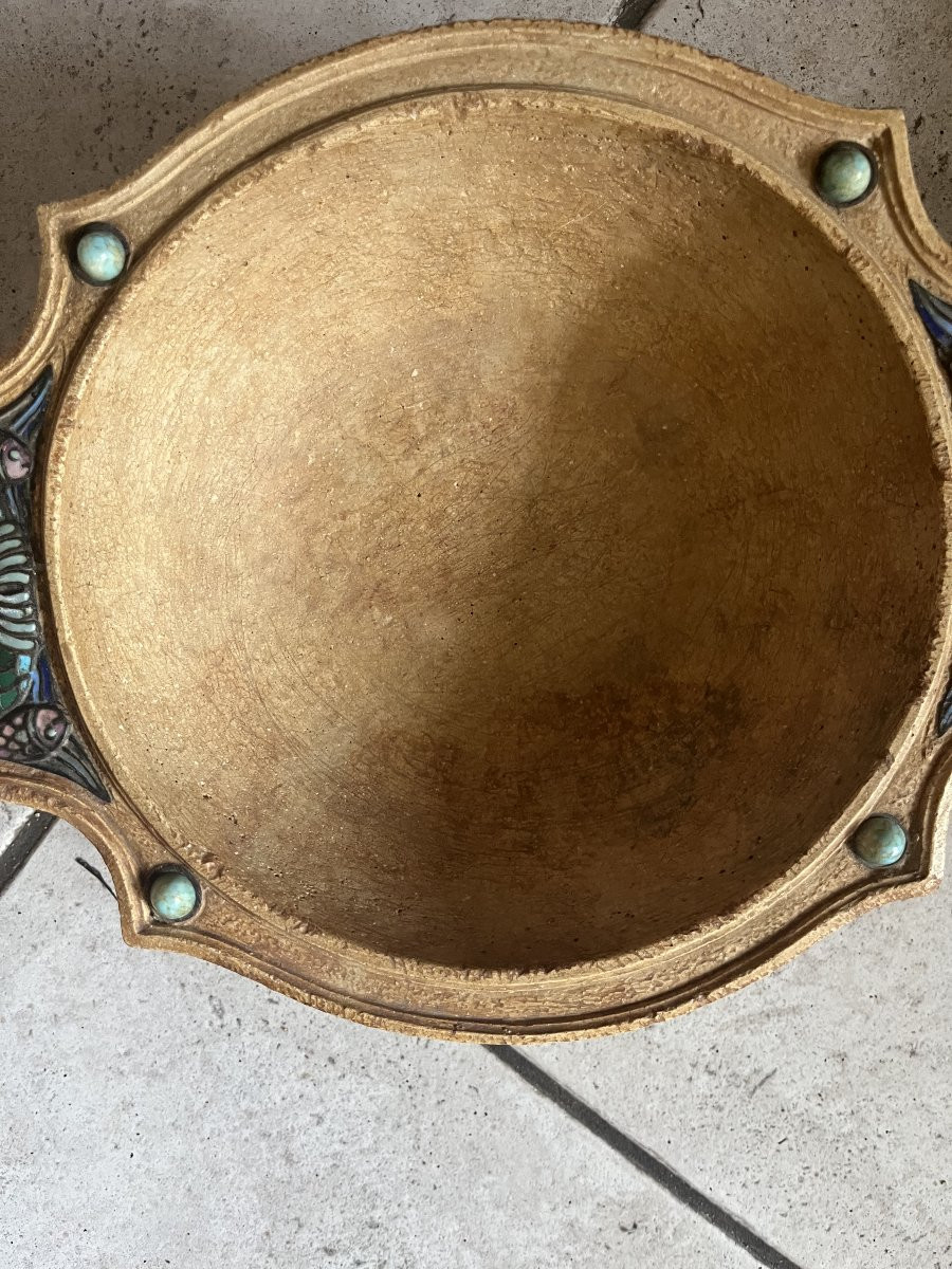 Beautiful And Rare 1900/1920 Bowl. Tinted Concrete? And Enamel? -photo-3
