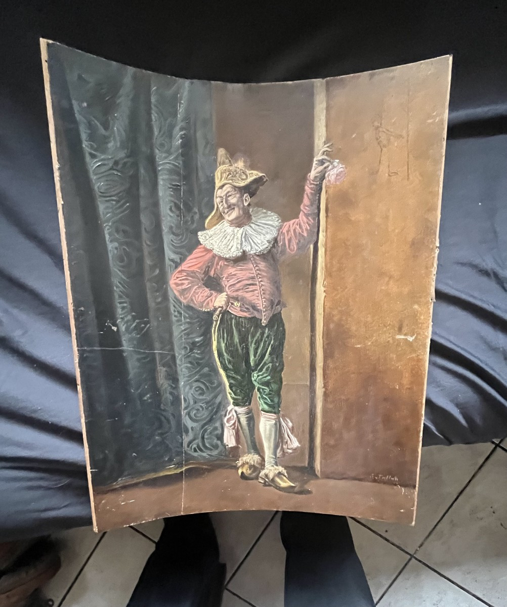 Clown Or Court Jester Oil Painting, Signed Tallon, Late 19th Century