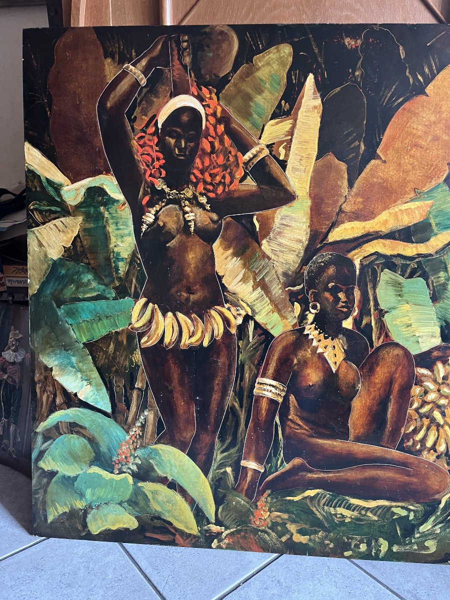IMPORTANTE laque / technique mixte Africaniste de Raymond DELAMARRE -photo-2