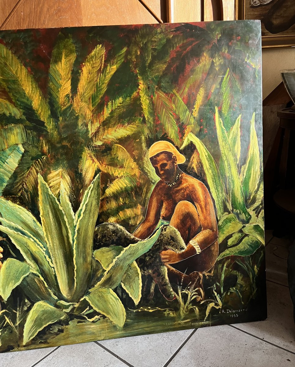 IMPORTANTE laque / technique mixte Africaniste de Raymond DELAMARRE -photo-4