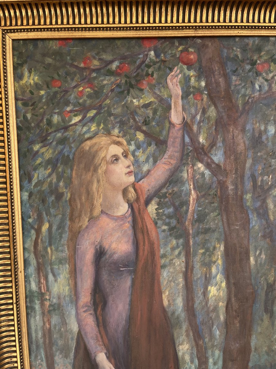 Huile symboliste 1900 art nouveau signé-photo-3