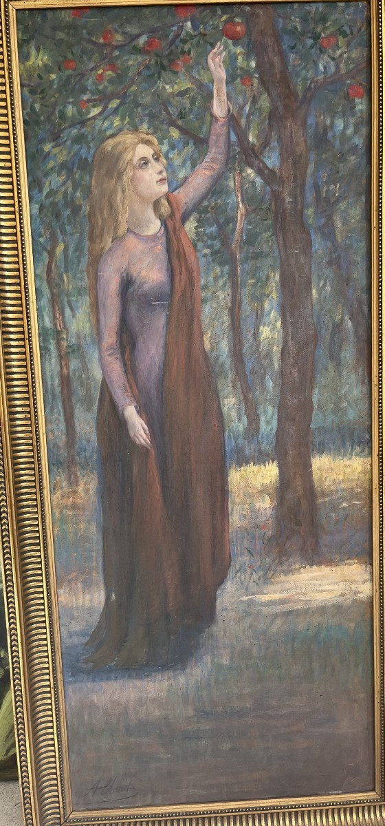 Huile symboliste 1900 art nouveau signé