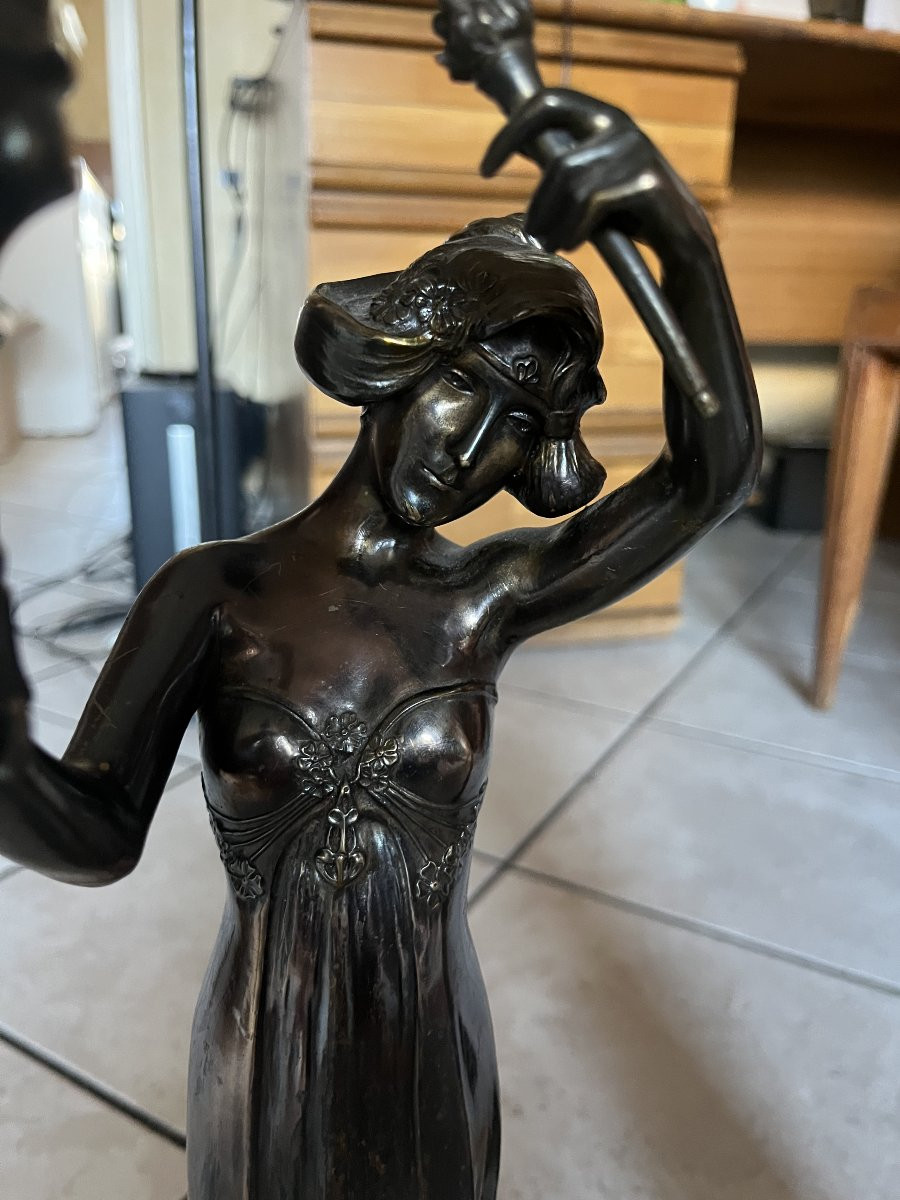 Charles Korschann And Louchet, Foundry, Pair Of Art Nouveau Lamps, Circa 1900-photo-3