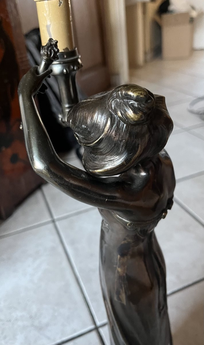 Charles Korschann And Louchet, Foundry, Pair Of Art Nouveau Lamps, Circa 1900-photo-1