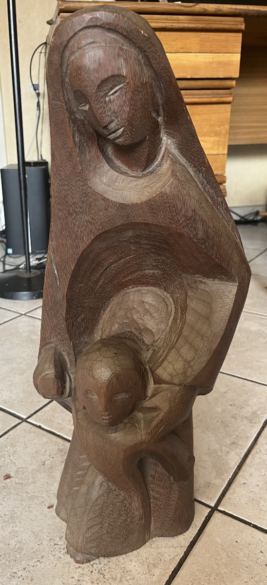 Cubic Wood Sculpture, 1930s, Art Deco, Monogram