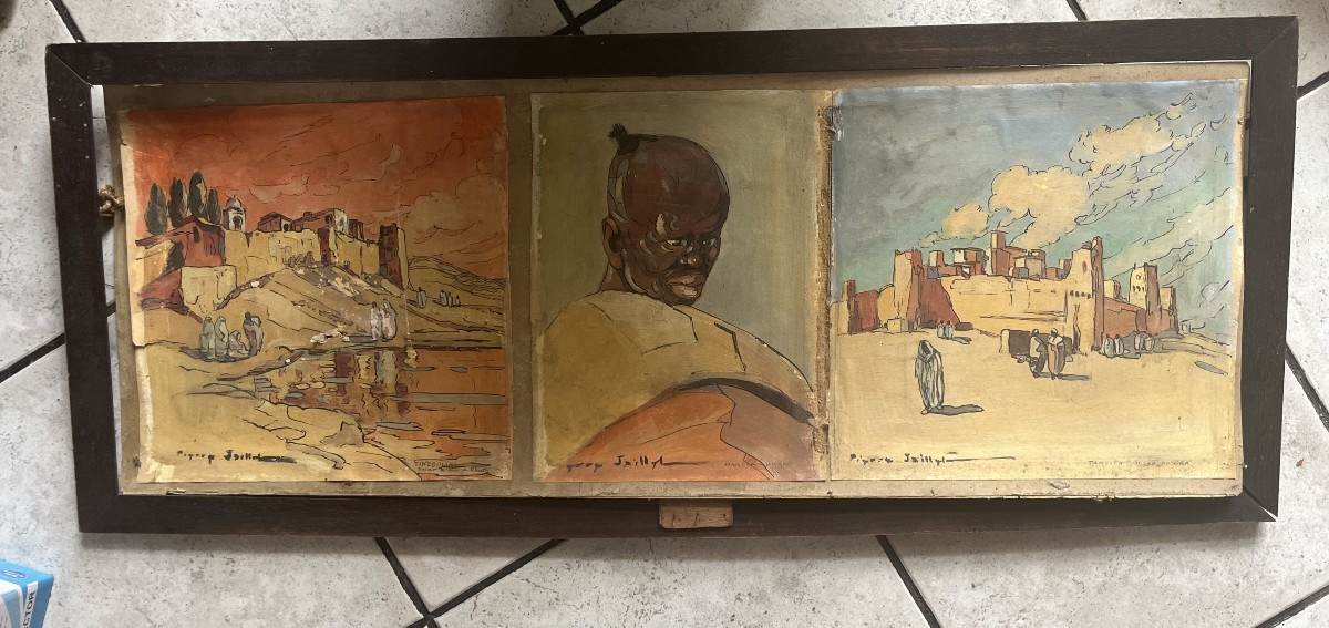 Pierre JAILLET (1893-1957) , école lyonnaise "  scène orientaliste Triptyque MAROC 