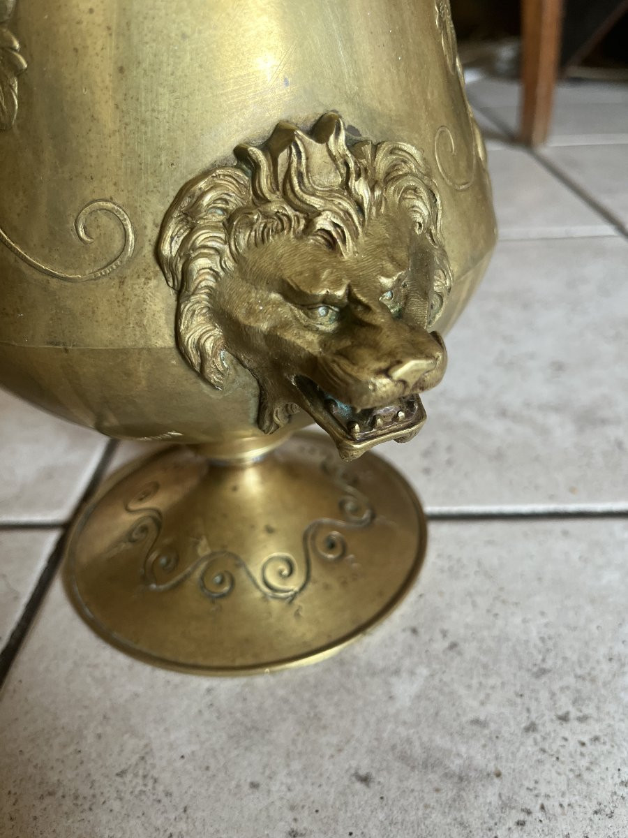 Belle Paire de vases bronze fin 19 -ème signé HOUDON tètes de lions -photo-4