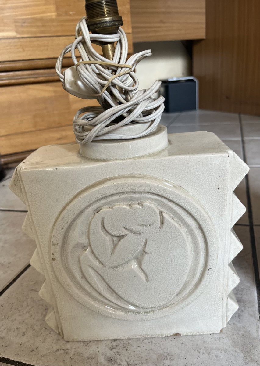 Paire de lampes  faïence CUBIQUE art deco 1930 signé -photo-2