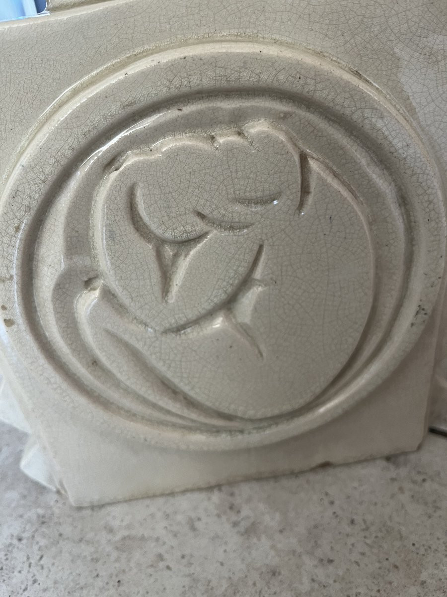 Paire de lampes  faïence CUBIQUE art deco 1930 signé -photo-3