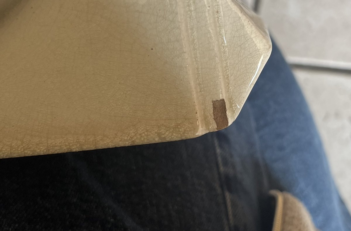 Paire de lampes  faïence CUBIQUE art deco 1930 signé -photo-6