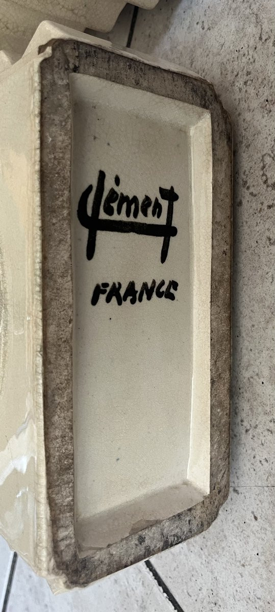 Paire de lampes  faïence CUBIQUE art deco 1930 signé -photo-8