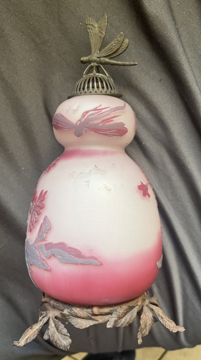 Very Rare Nightlight Acid-etched Glass Dragonflies, Etc. .. . Devez Era Gallé ,...-photo-3