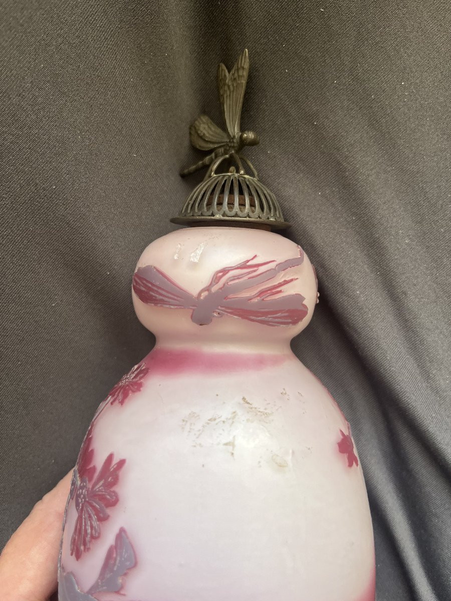 Very Rare Nightlight Acid-etched Glass Dragonflies, Etc. .. . Devez Era Gallé ,...-photo-3