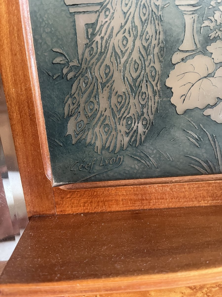RARE étagère 1900 plaques verre signées GEEF LYON-photo-3