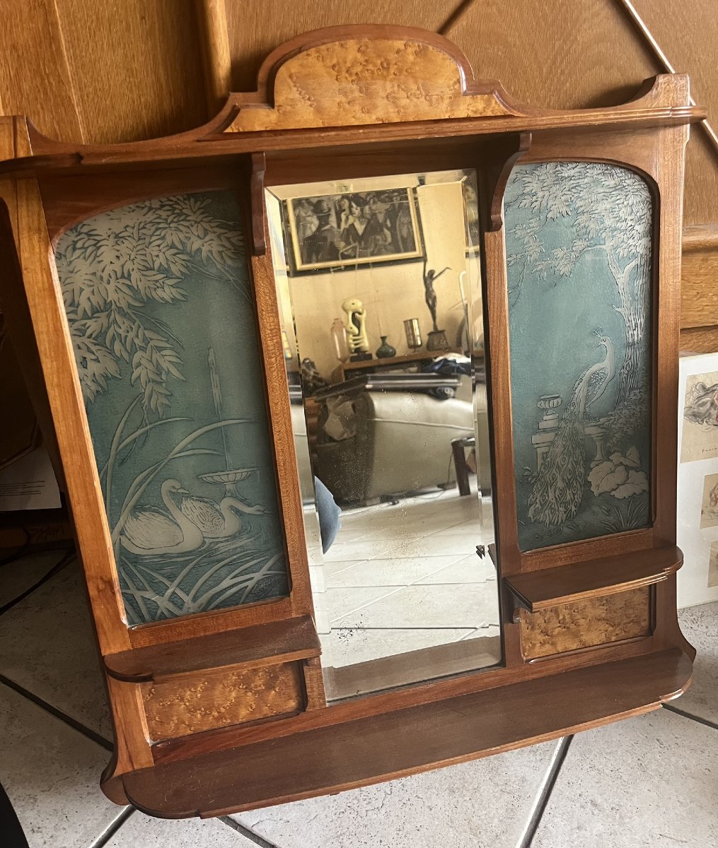 RARE étagère 1900 plaques verre signées GEEF LYON