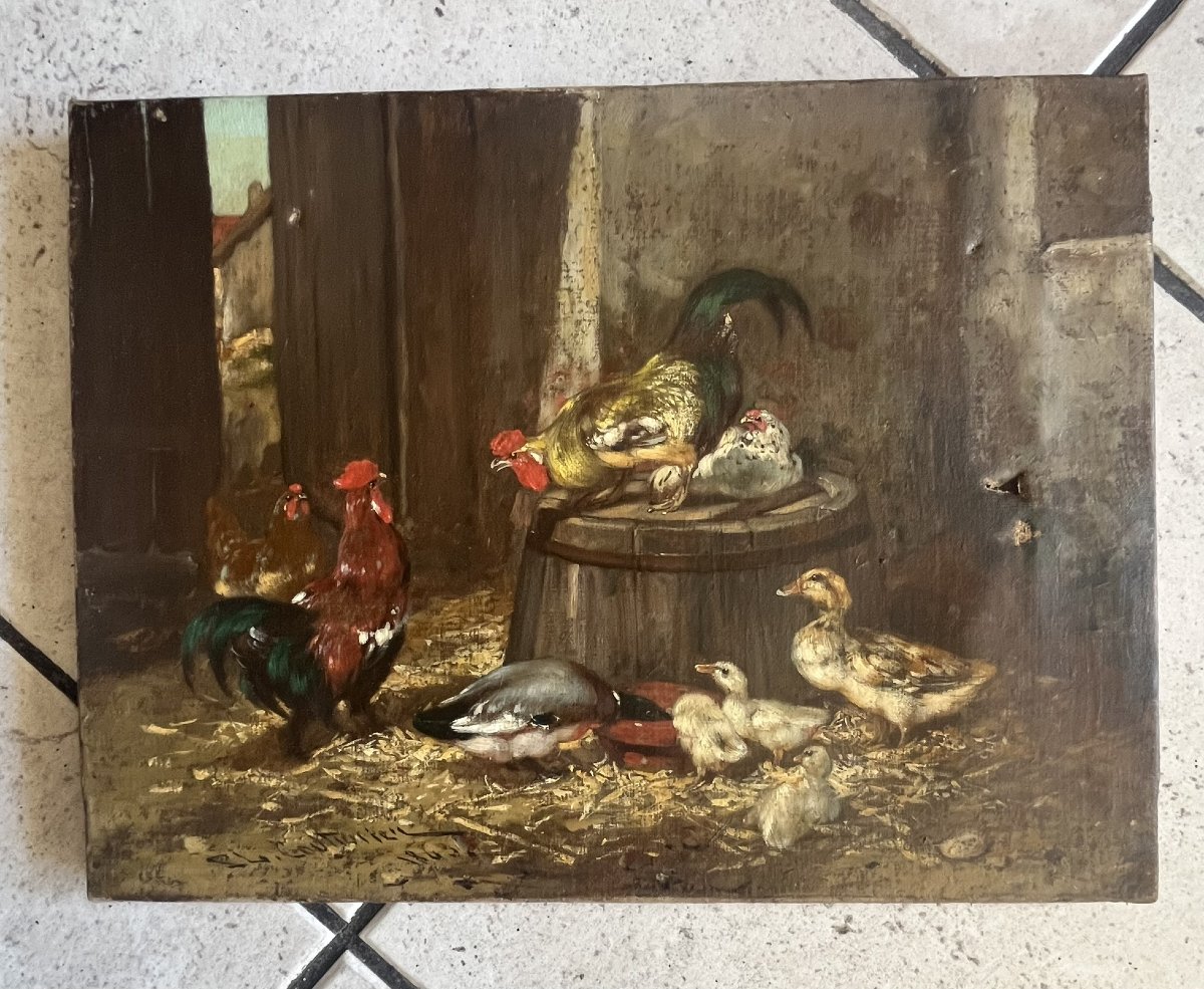 huile basse cour Philibert Léon COUTURIER (1823-1901)