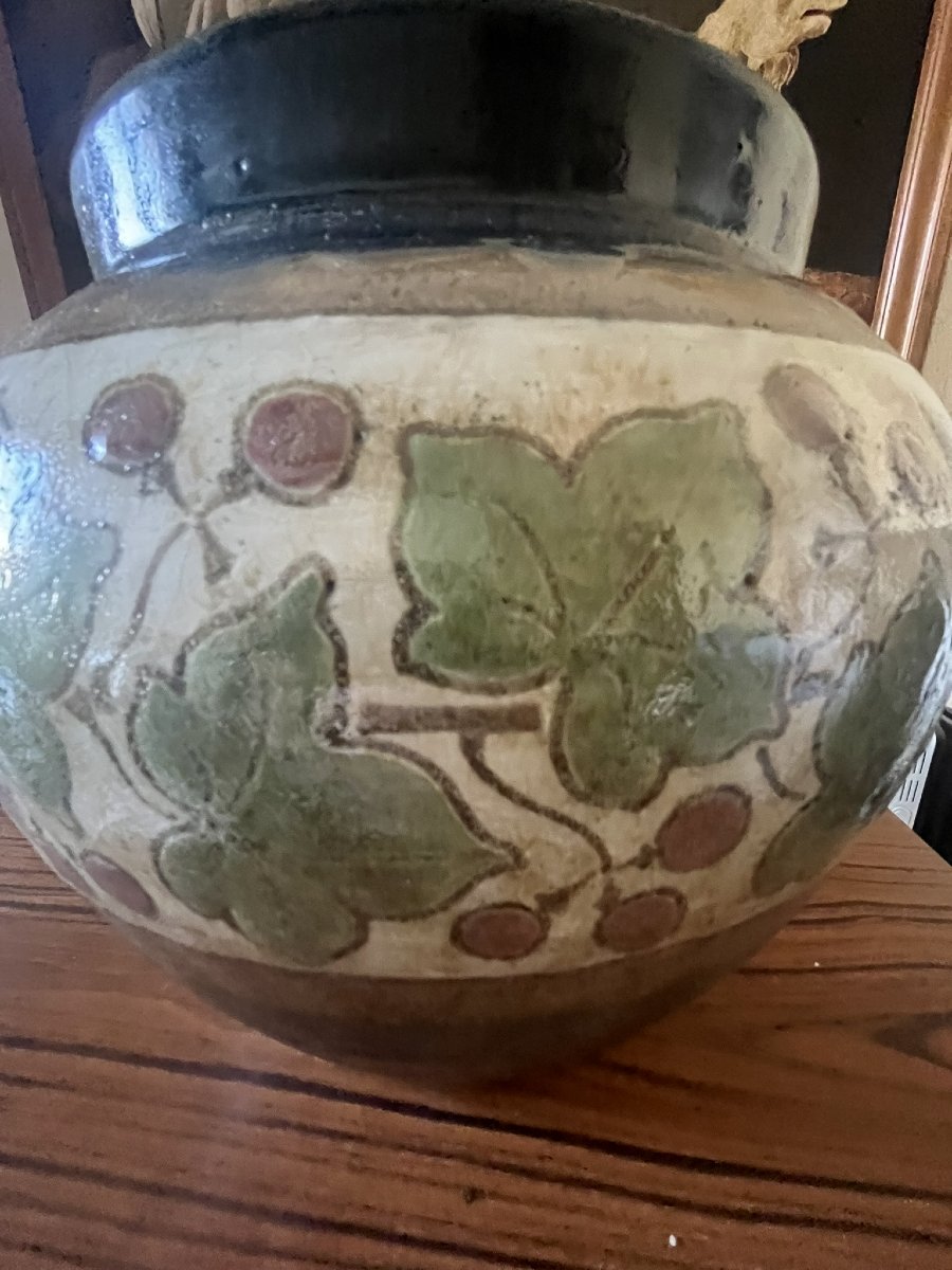 Rare Cache pot Auguste DELAHERCHE vers 1900-photo-3