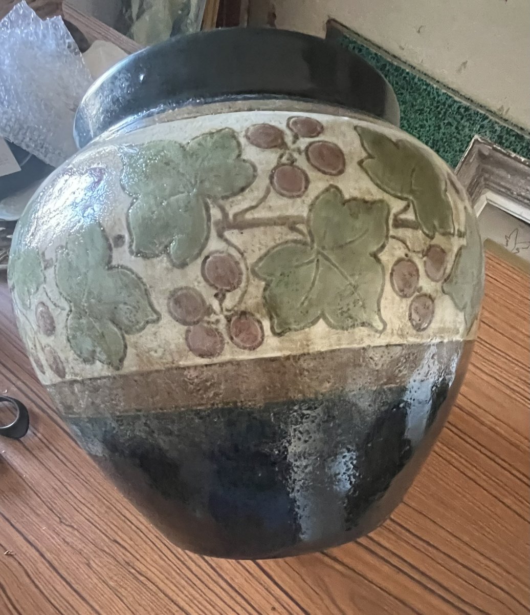 Rare Cache pot Auguste DELAHERCHE vers 1900-photo-2
