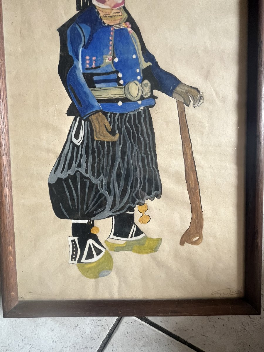2 Gouaches " bretons " 1930 art deco signées bretagne-photo-4
