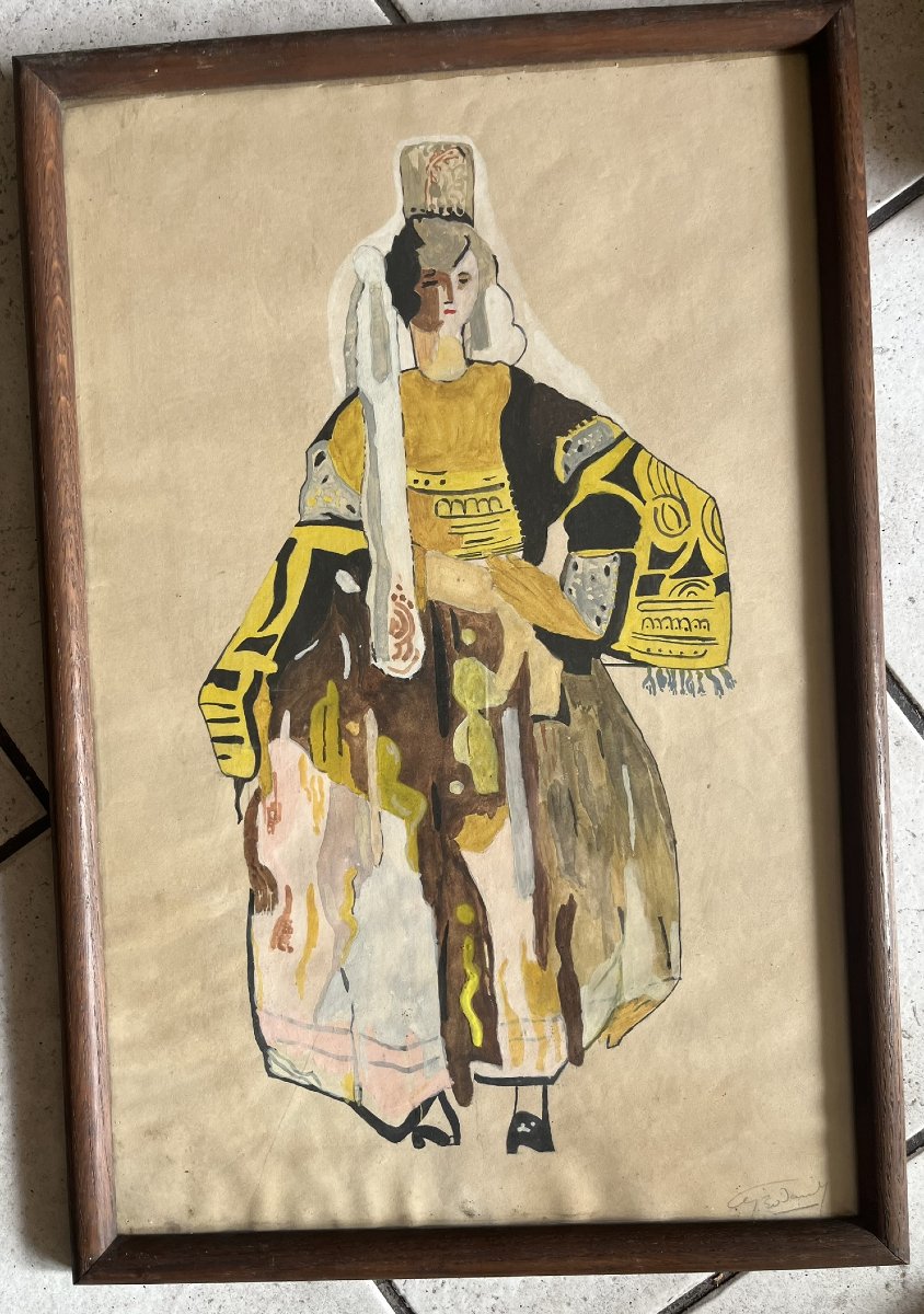 2 Gouaches " bretons " 1930 art deco signées bretagne