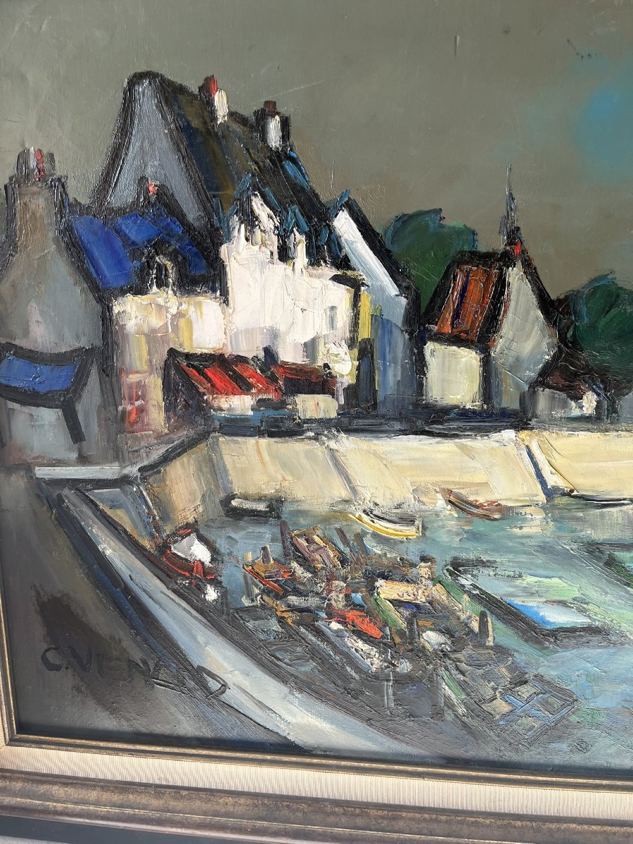 Oil On Canvas By Claude Venard, 1972, "port"-photo-4