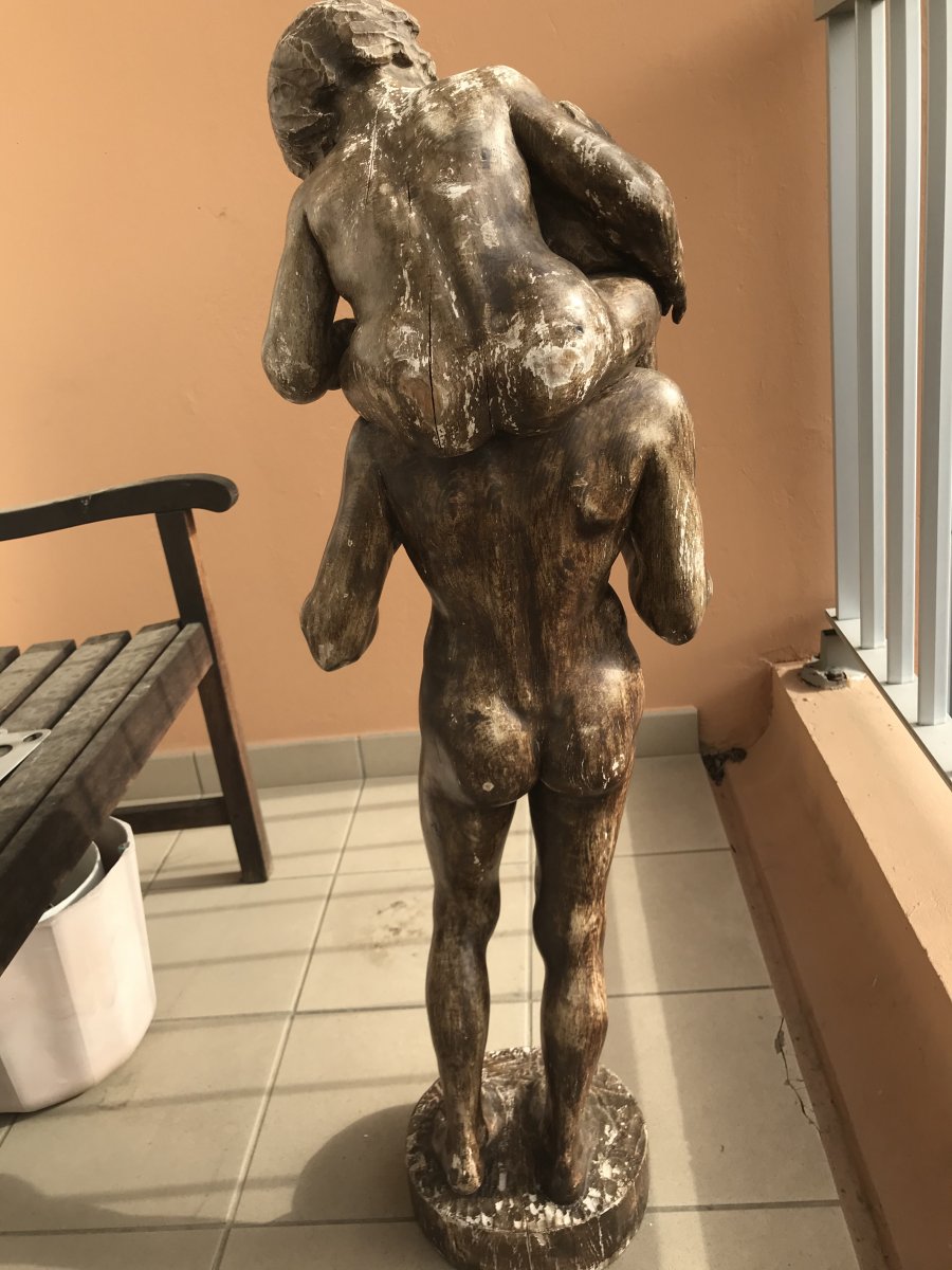 Très Grande sculpture Bois 106 cm Signé Vonezale 1945-photo-4