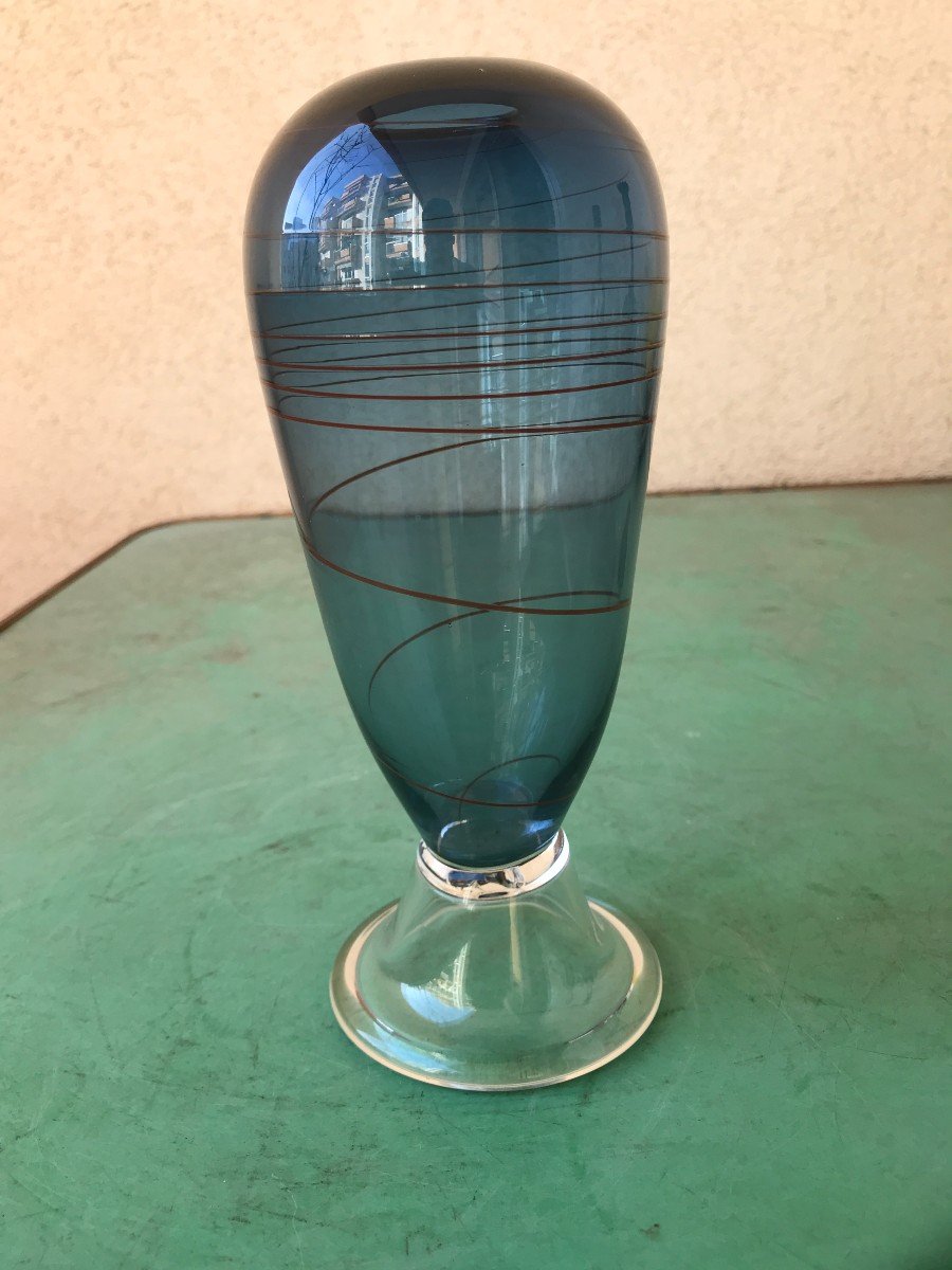 Vase En Verre De Michel Bouchard Daté (19)82