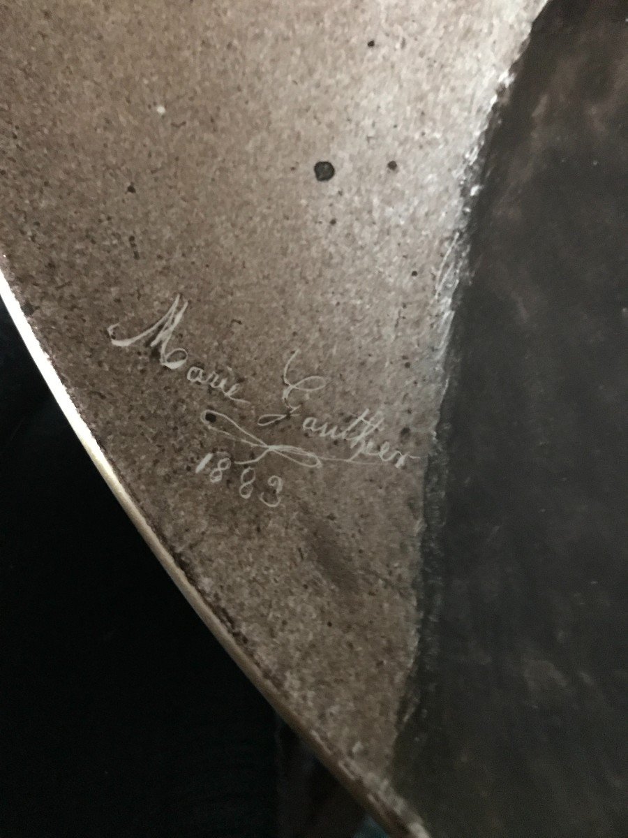 2 Rare Montereau Earthenware Dish Hunting Theme Signed -photo-3