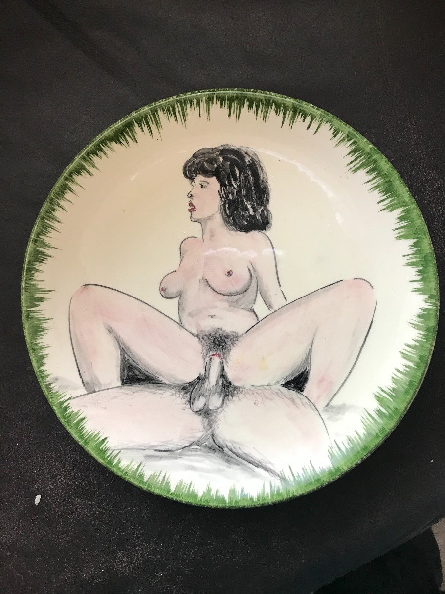 Curiosa: 3 Rare Erotic Plates Vallauris 1950 "earth And Flame"-photo-2