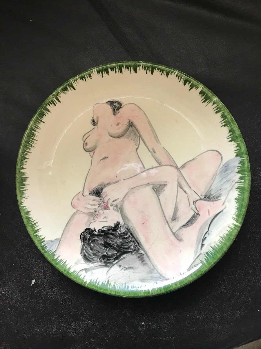 Curiosa: 3 Rare Erotic Plates Vallauris 1950 "earth And Flame"