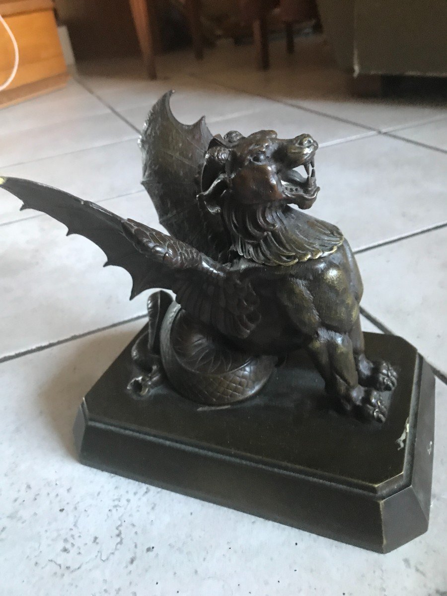Superb And Rare Neo Gothic Bronze 1880 Signed A Leonard Chimère-photo-3