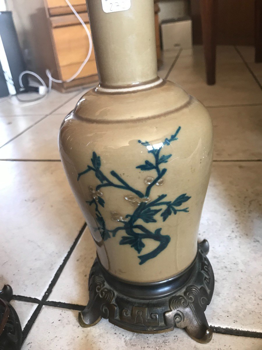 2 Rare Porcelain Enamel Lamps Under Cover Gda? Limoges 1900 Japanese Style-photo-7