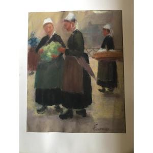 Georges Fournier (1855-1931): Rare "breton" Pastel