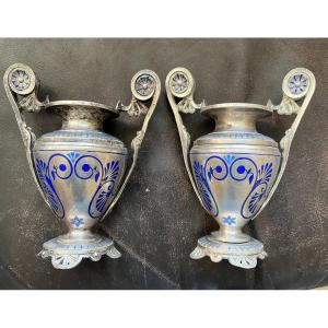 2 Enamelled Bronze Vases 19th Probably Russian Russian Signed