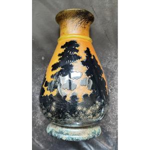 Beautiful Emile Galle Vase. Decorated With "symbolist" Enamel Trees.