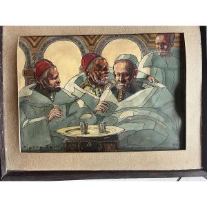 Pierre JAILLET (1893-1957) , école lyonnaise "  scène orientaliste MAROC 1940