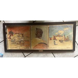Pierre JAILLET (1893-1957) , école lyonnaise "  scène orientaliste Triptyque MAROC 