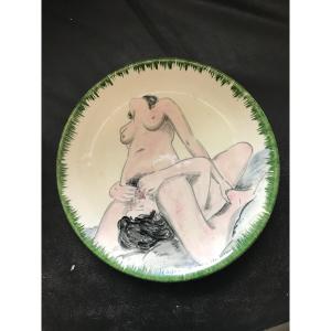 CURIOSA : 3 rares assiettes érotique VALLAURIS 1950 "terre et flamme"